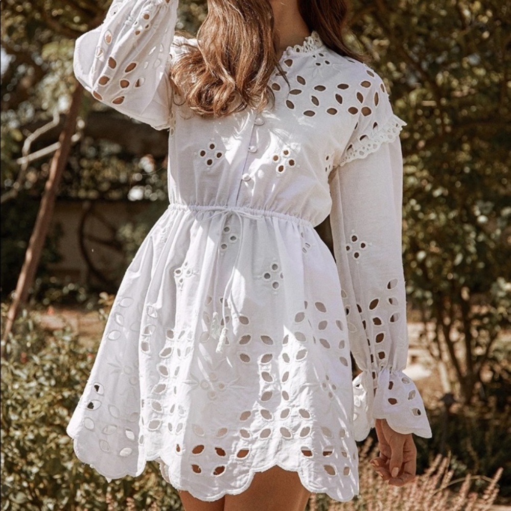Saylor White Eyelet Freya Mini Dress L